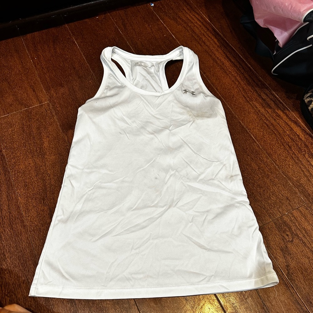 Under armour white tank top workout gym running size XS